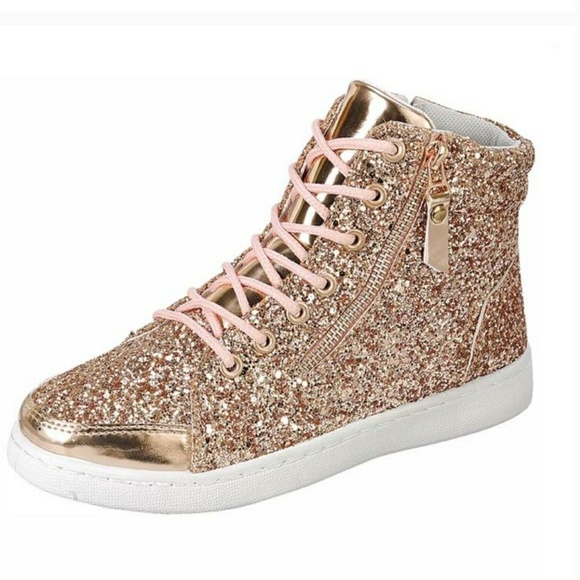 Rose Gold High top Glitter Sneakers - Picture 2 of 2